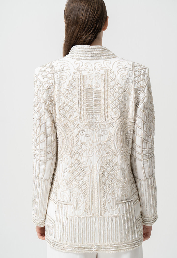 Choice Bead-Embroidered Patterned Blazer Offwhite