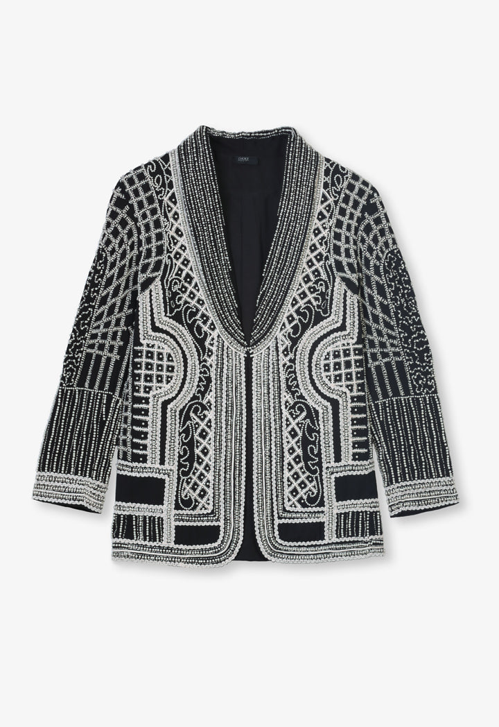 Choice Bead-Embroidered Patterned Blazer Black