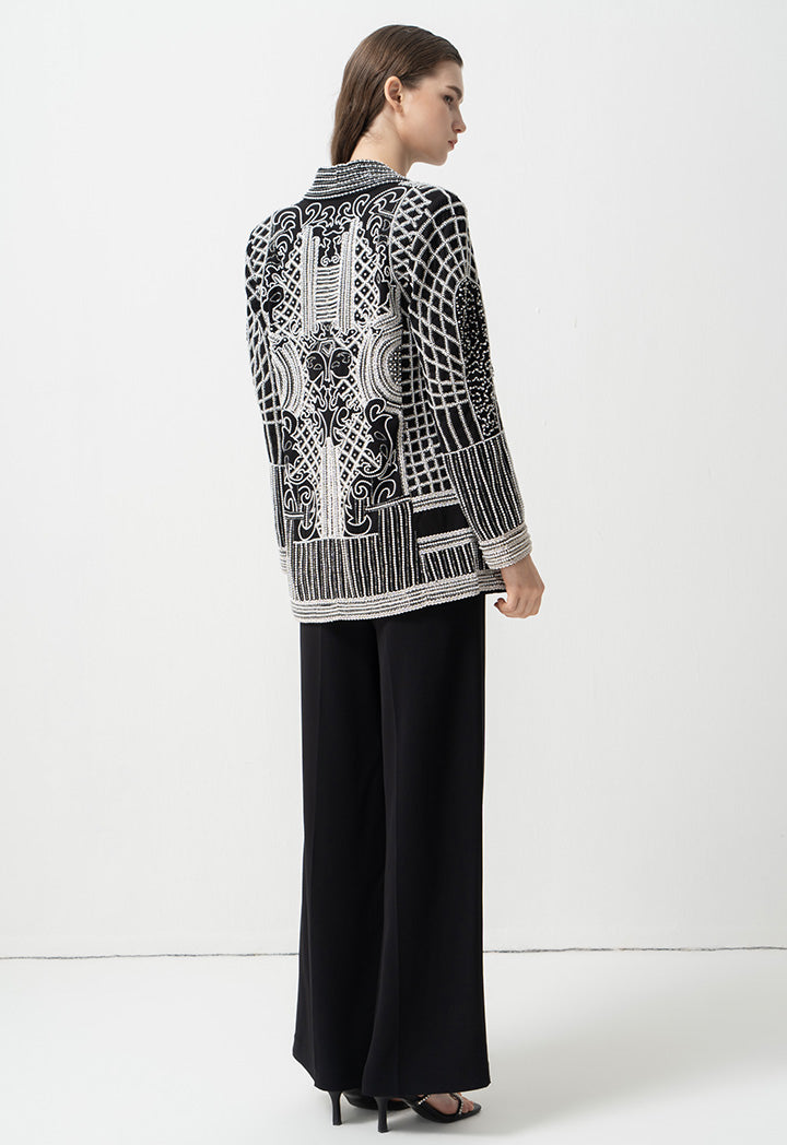 Choice Bead-Embroidered Patterned Blazer Black