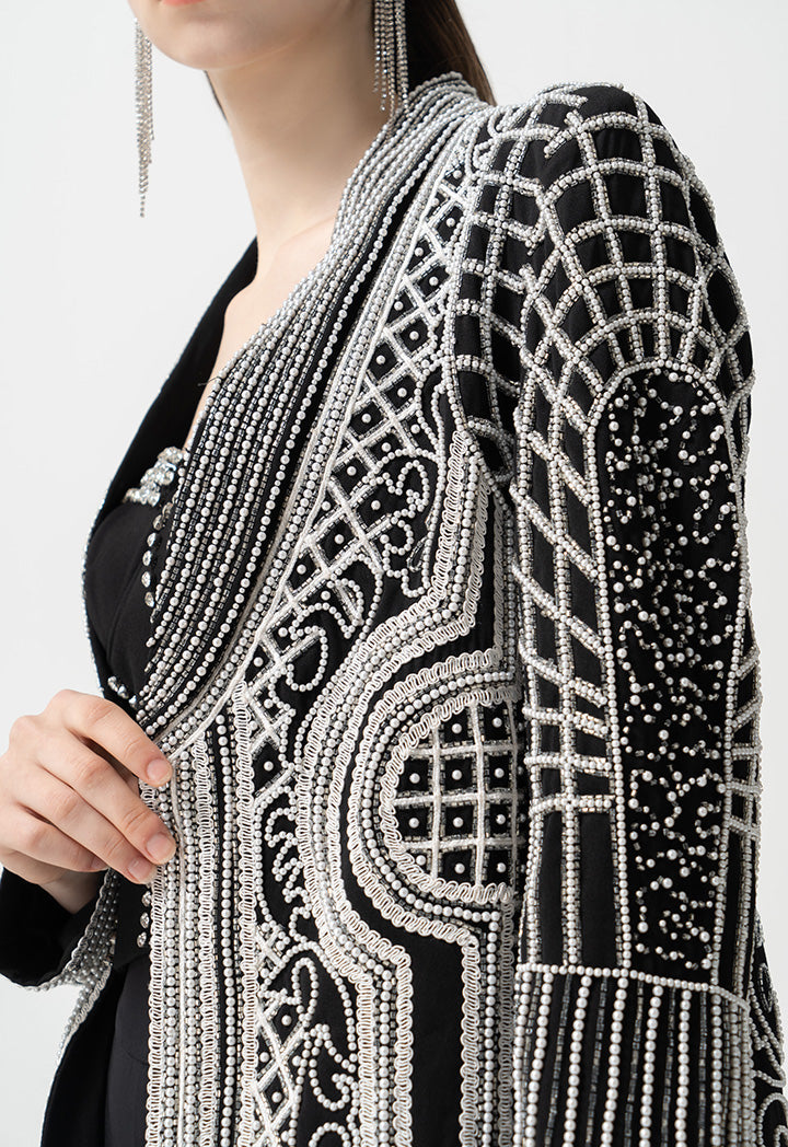 Choice Bead-Embroidered Patterned Blazer Black