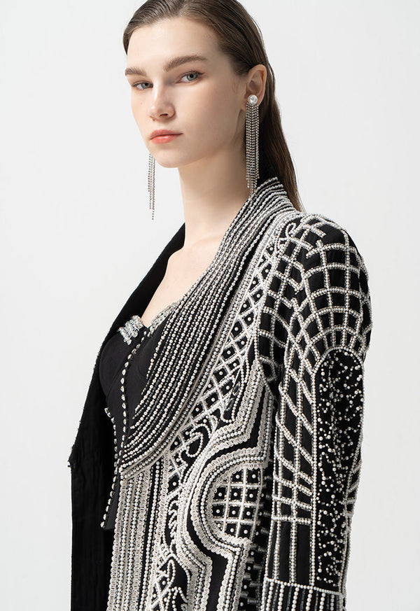 Choice Bead-Embroidered Patterned Blazer Black