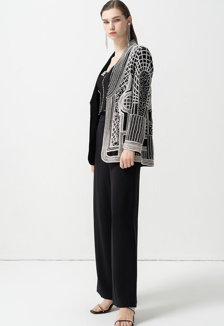 Choice Bead-Embroidered Patterned Blazer Black