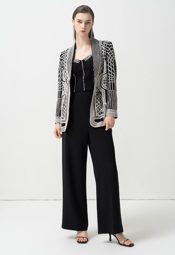 Choice Bead-Embroidered Patterned Blazer Black