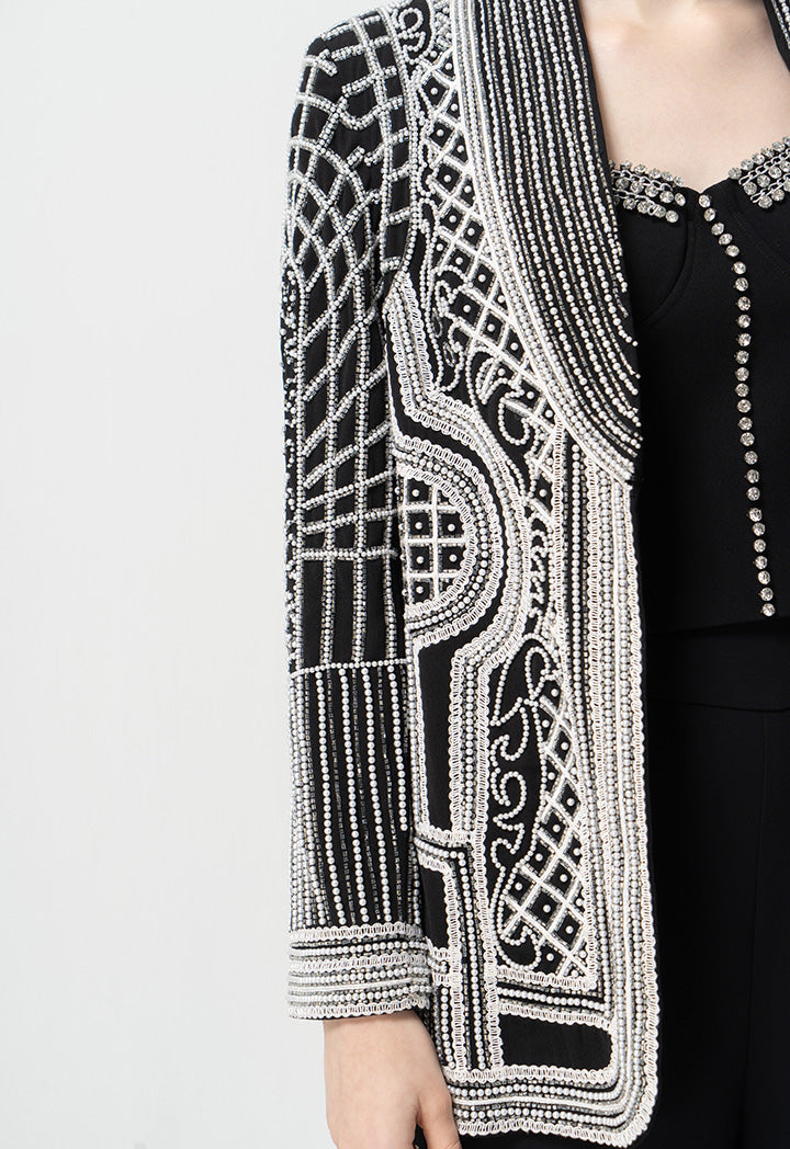 Choice Bead-Embroidered Patterned Blazer Black