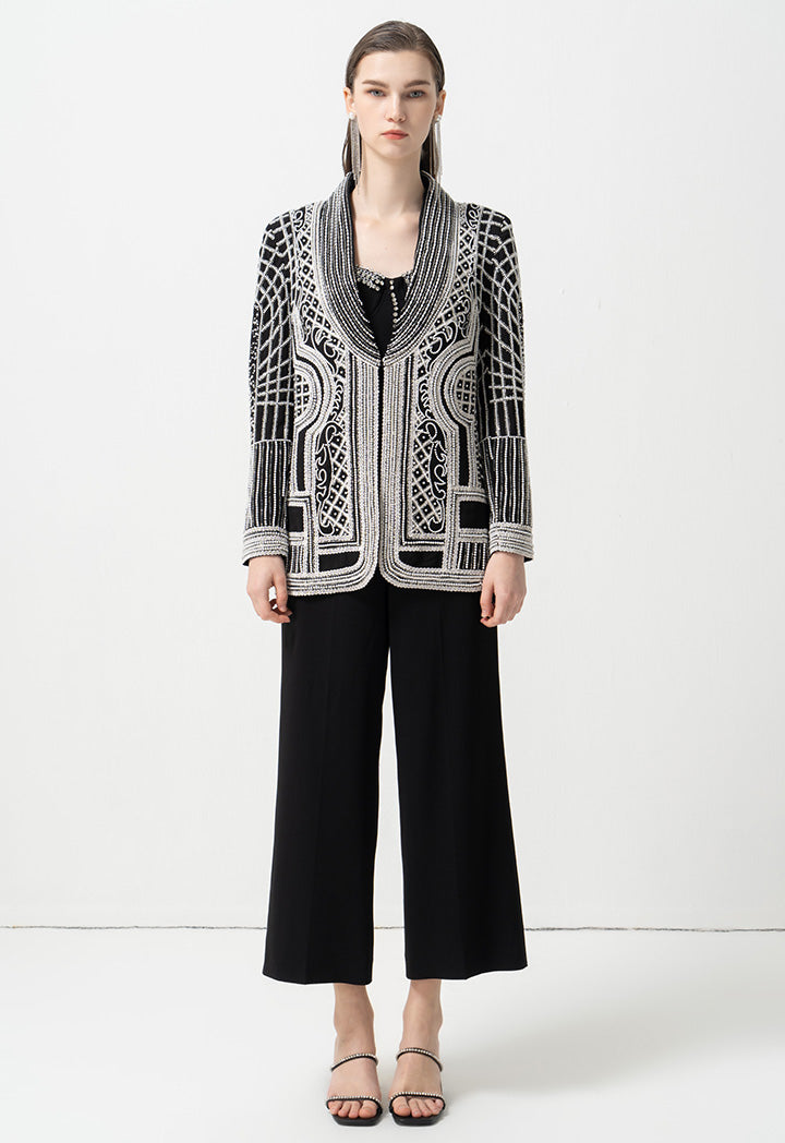 Choice Bead-Embroidered Patterned Blazer Black