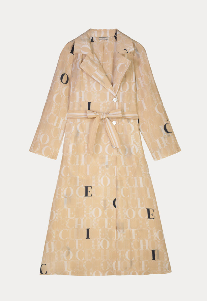 Choice Text Printed Long Coat Beige