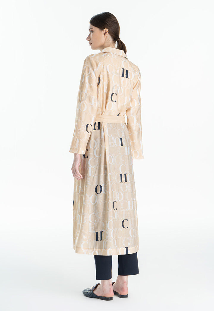 Choice Text Printed Long Coat Beige