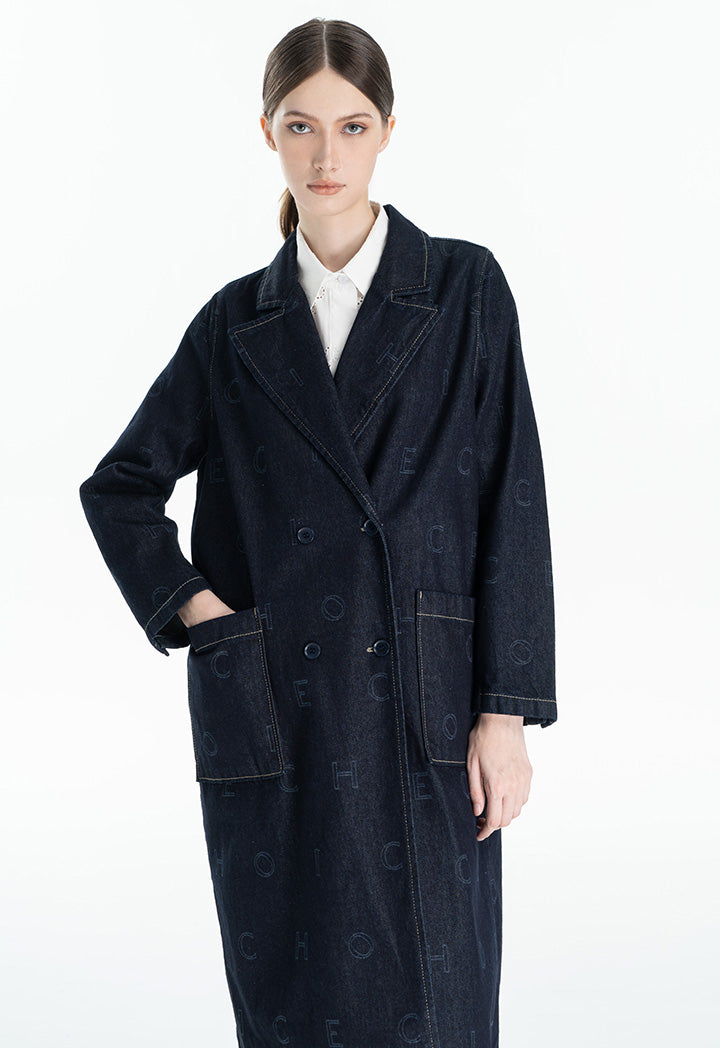 Choice "Choice" Text Print Denim Coat Blue