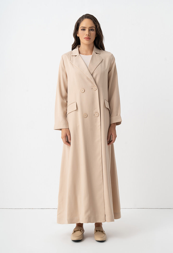 Choice Double Breasted Solid Loose Fit Coat  Beige