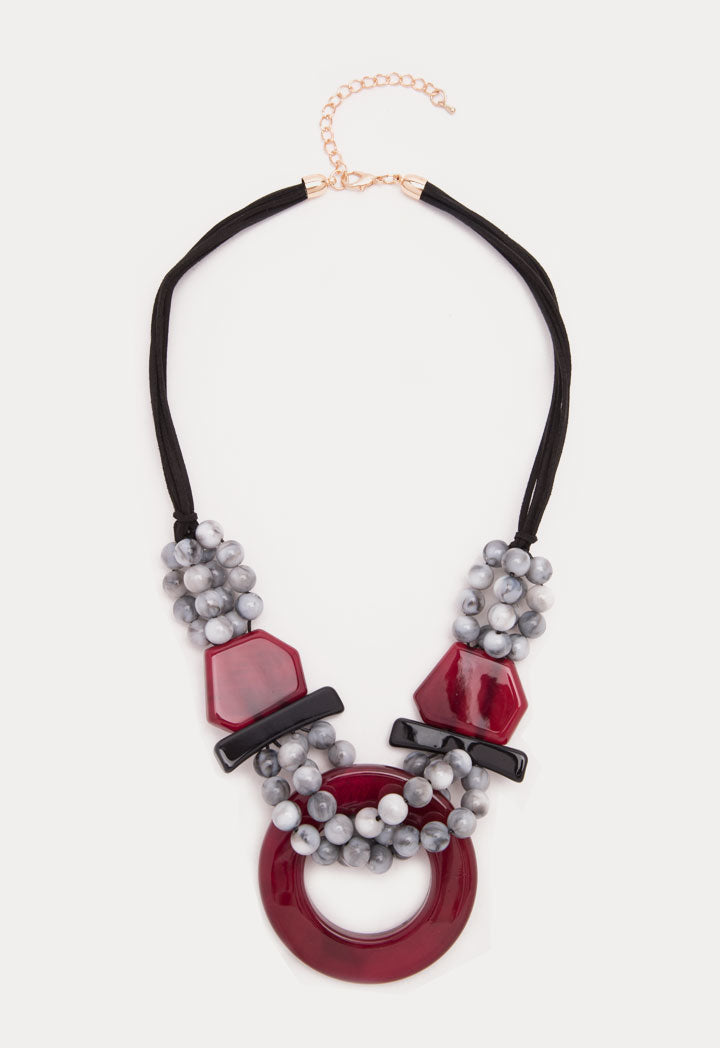 Choice Round Beaded Toggle Collar Necklace Burgundy