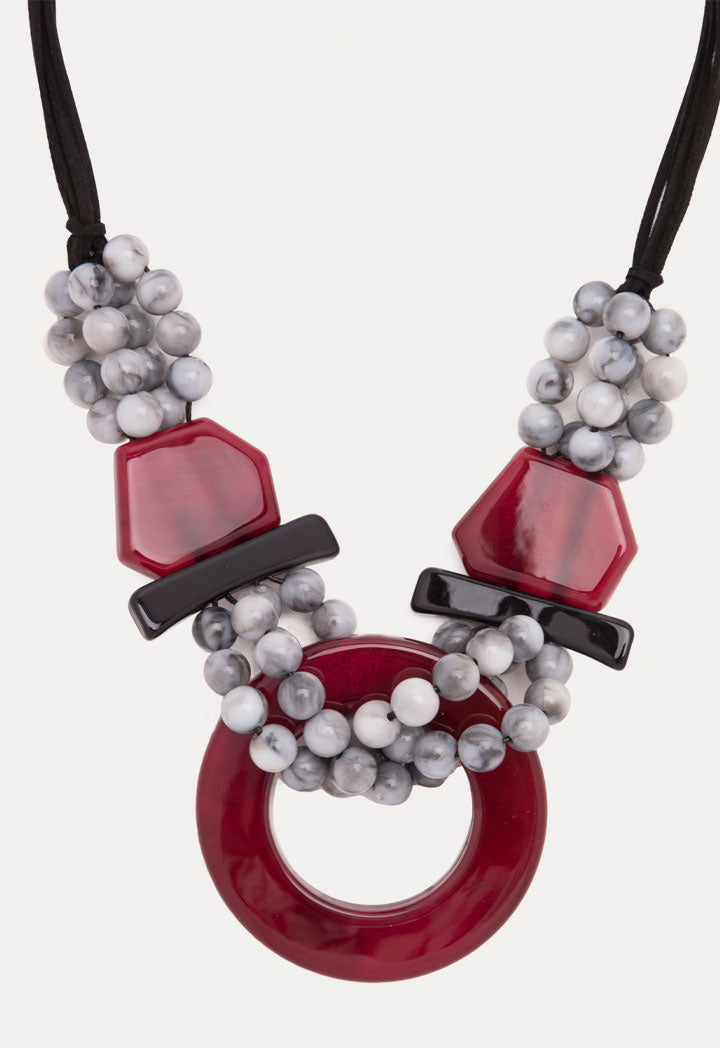 Choice Round Beaded Toggle Collar Necklace Burgundy