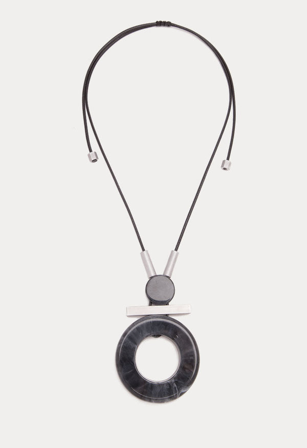 Choice Round Charm Marble Pendant Fashion Necklace Black