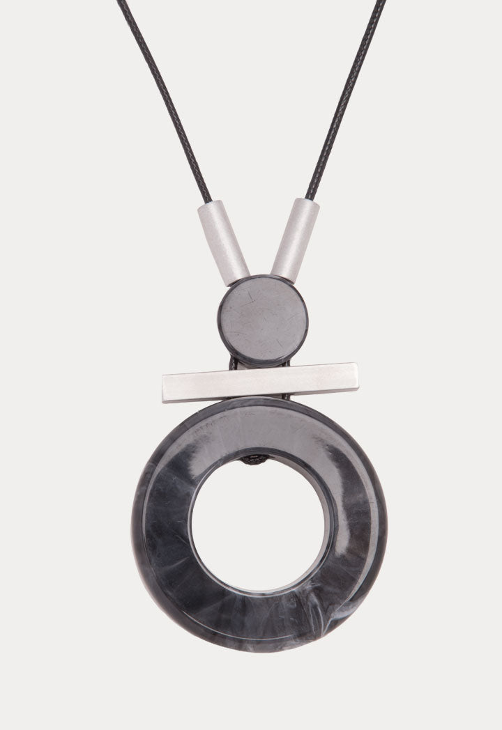 Choice Round Charm Marble Pendant Fashion Necklace Black