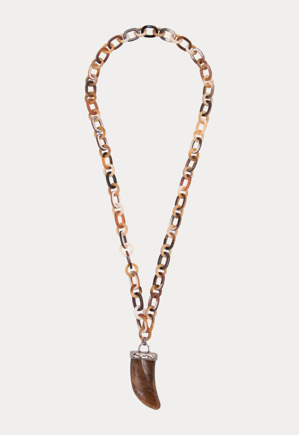 Choice Tooth Pendant In Resin Link Chain Brown
