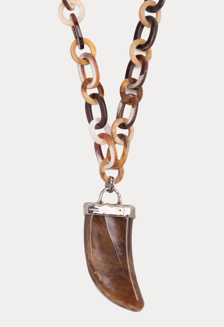 Choice Tooth Pendant In Resin Link Chain Brown