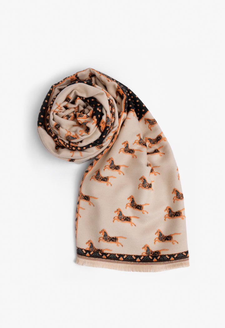 Choice Horse Print Knitted Shawl Orange