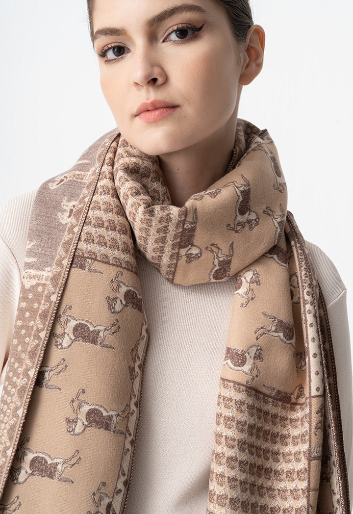 Choice Horse Print Knitted Shawl Beige