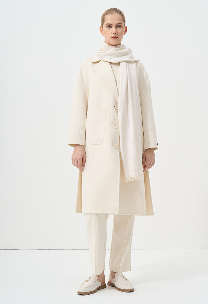 Choice Solid Front Pocket Long Sleeve Coat  Cream