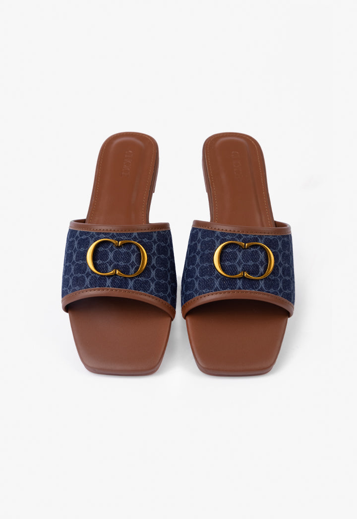 Choice Printed Denim Flats Navy