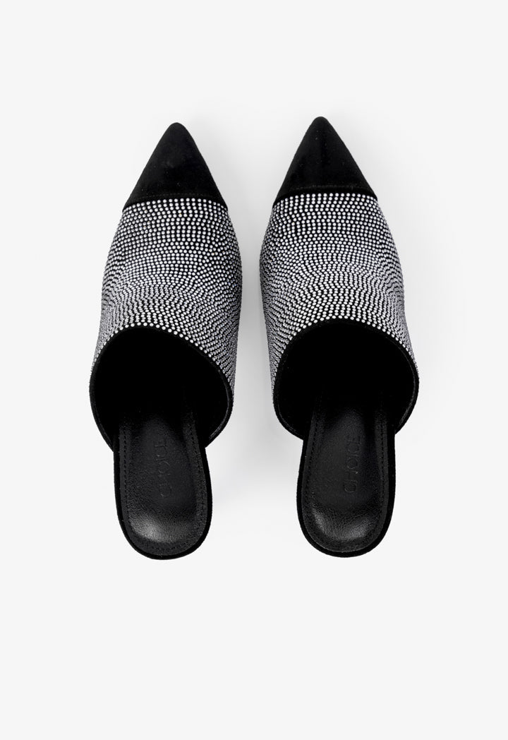 Choice Crystal Embellished Heeled Mules Black