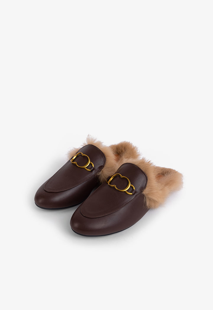 Choice Faux Fur Sole Mules Brown