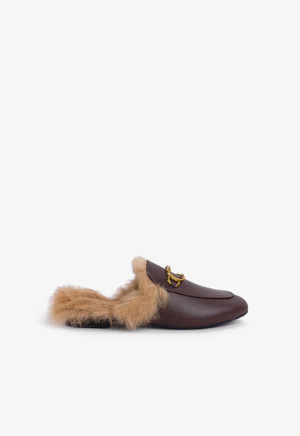 Choice Faux Fur Sole Mules Brown