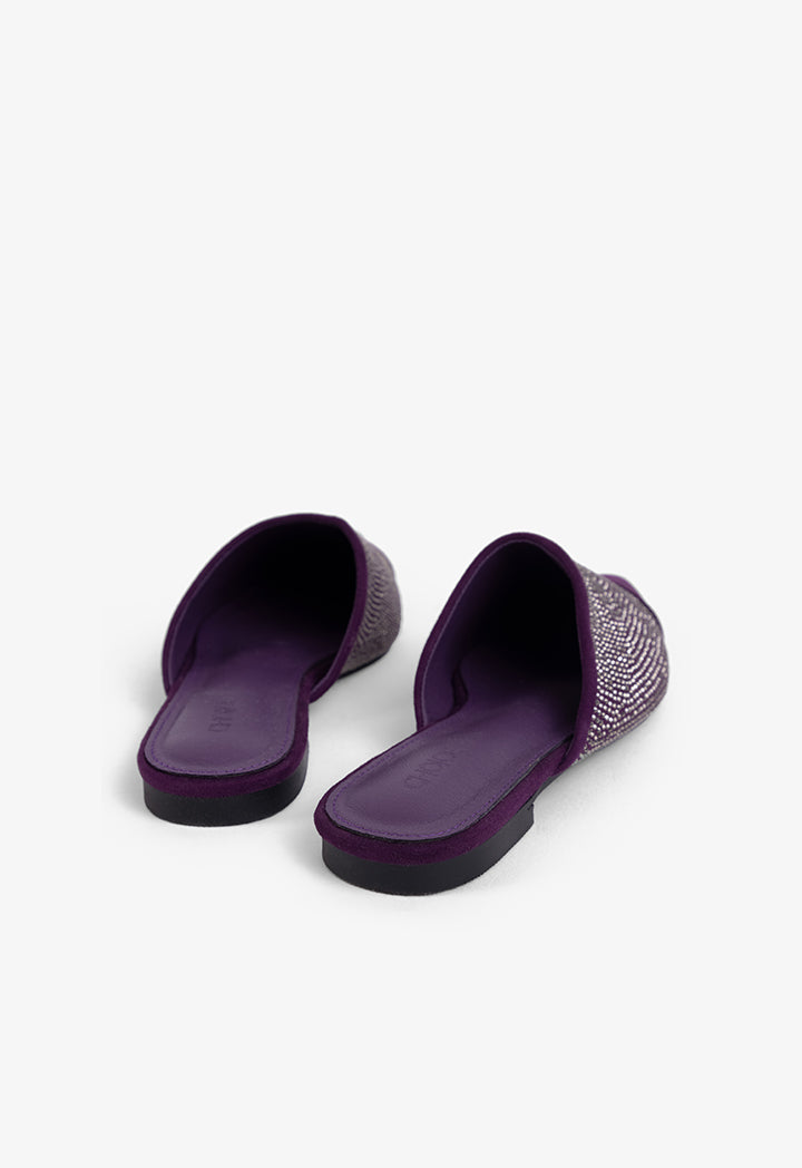 Choice Crystal Embellished Pointed Toe Mules Purple