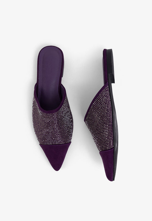 Choice Crystal Embellished Pointed Toe Mules Purple