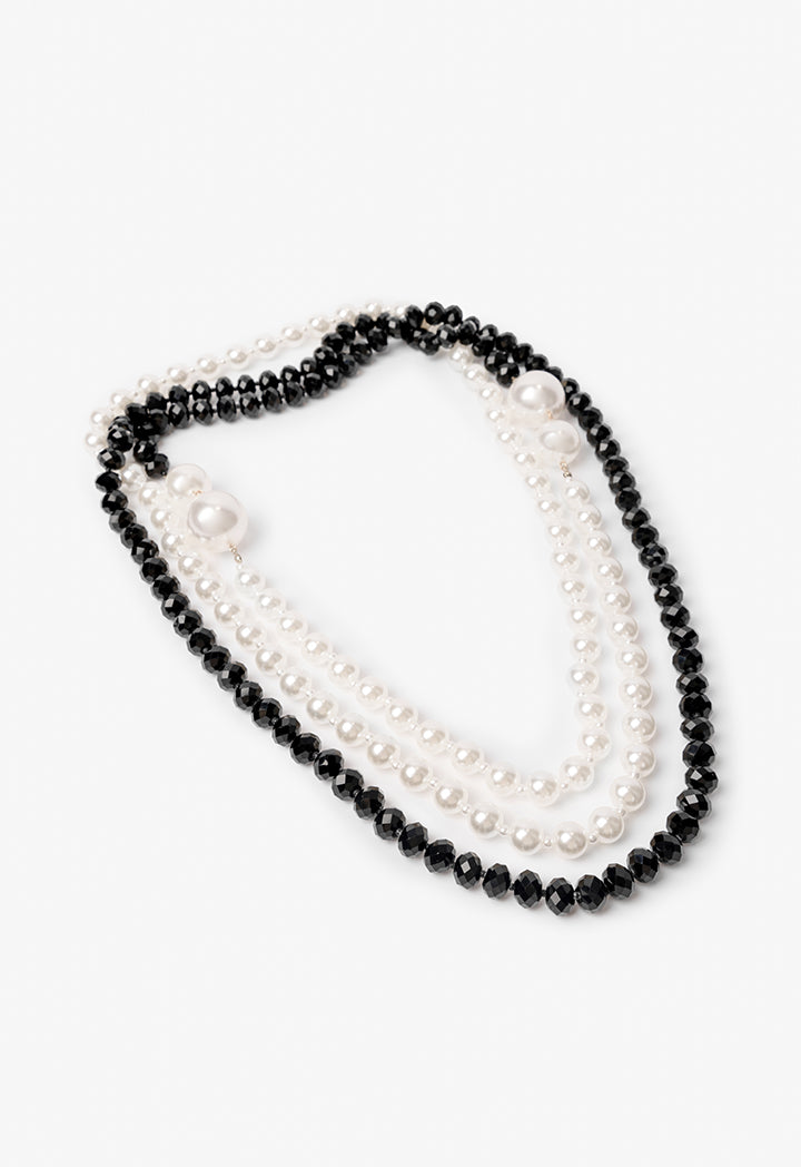 Choice Faux Pearls And Beaded Necklace Offwhite/Black