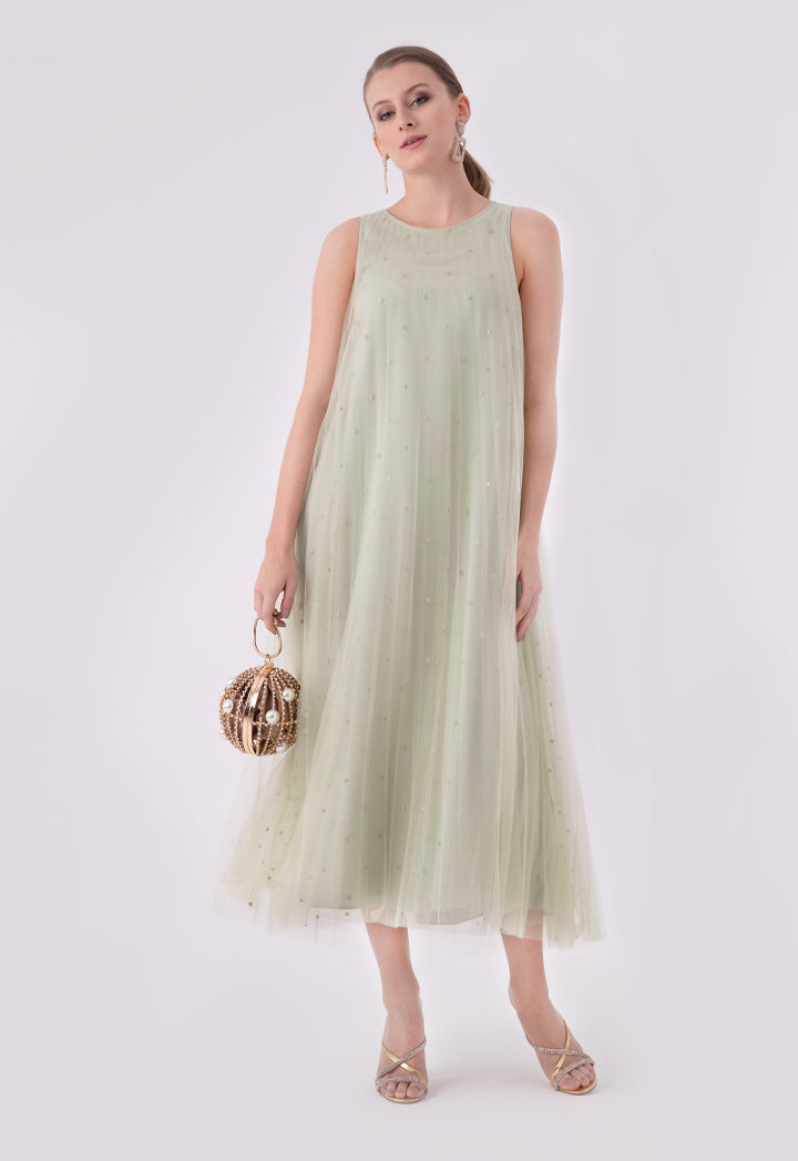 Choice Layered Tulle Overlay Sleeveless Dress Green