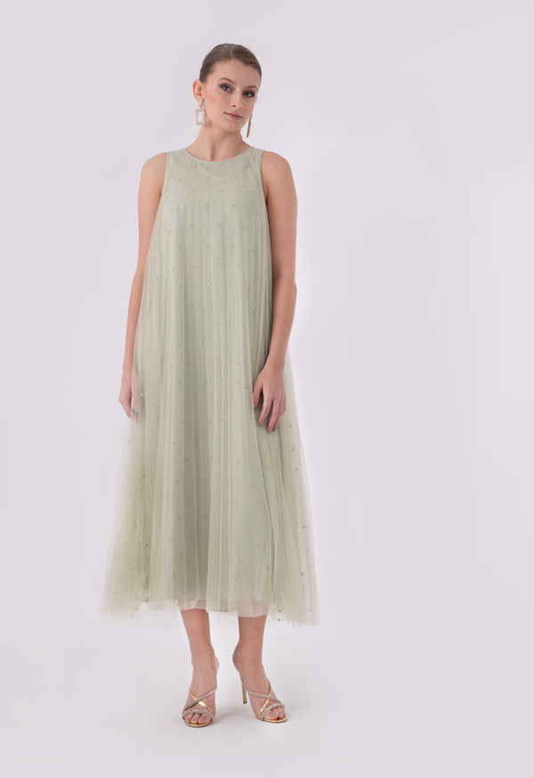 Choice Layered Tulle Overlay Sleeveless Dress Green