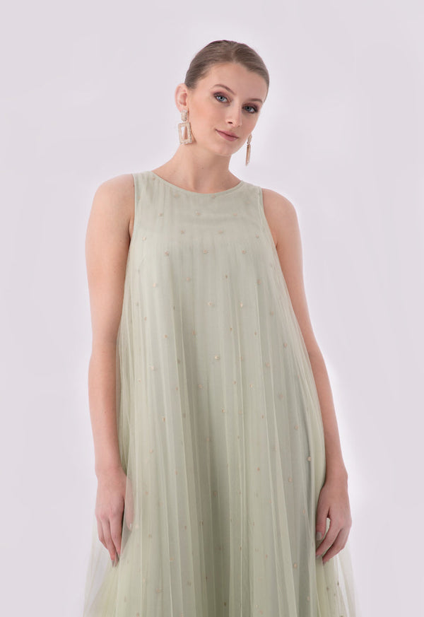 Choice Layered Tulle Overlay Sleeveless Dress Green