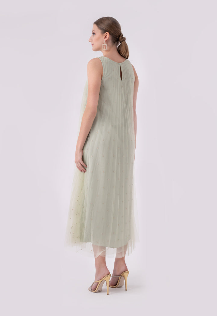 Choice Layered Tulle Overlay Sleeveless Dress Green