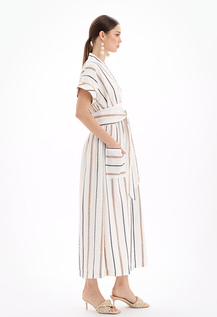 Choice Short Sleeves V-Neck Striped Maxi Dress-Ramadan Style Multicolor