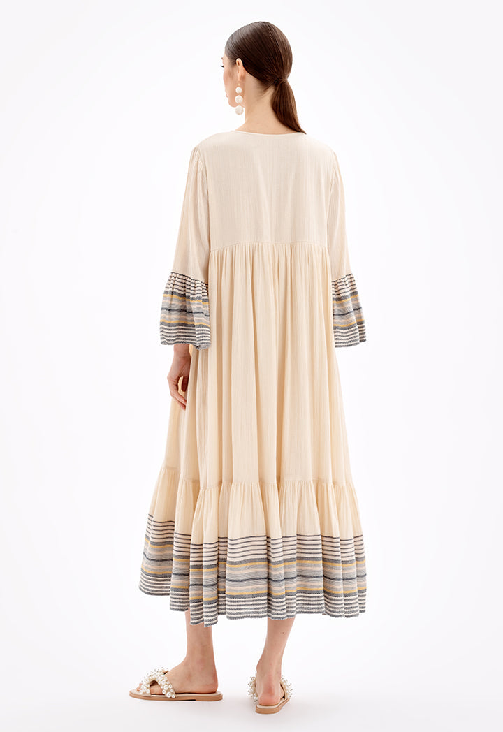 Choice Maxi Tiered Dress With Striped Detail-Ramadan Style Gold-Beige