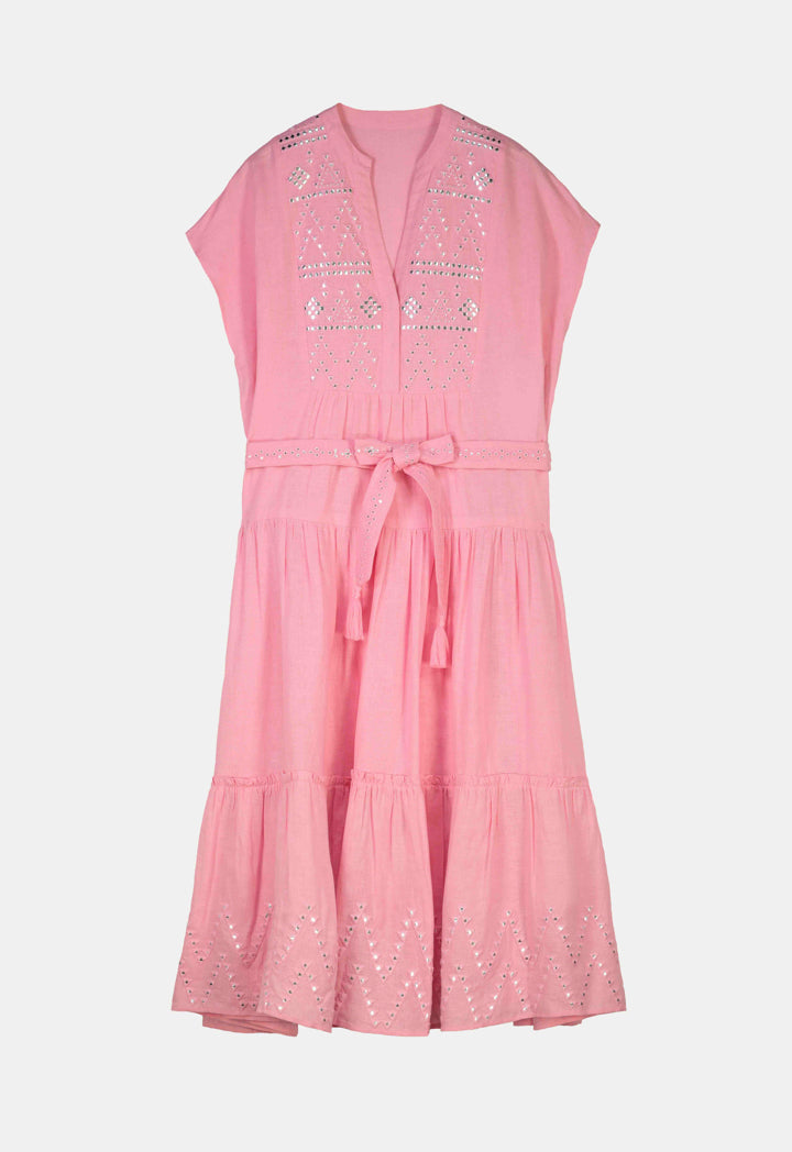 Choice Multi Tiered Embroidered Maxi Dress-Ramadan Style Pink