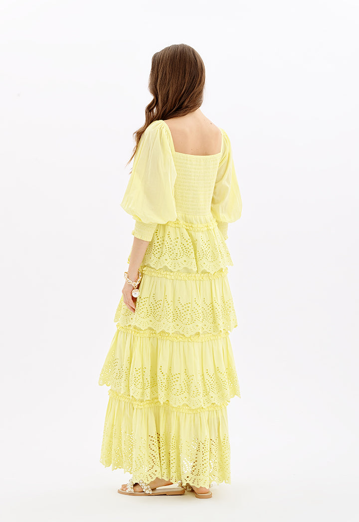 Choice Embroidered Layered Dress Yellow