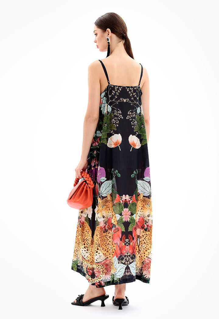 Choice Sleeveless Floral Maxi Under Abaya Dress-Ramadan Style Black