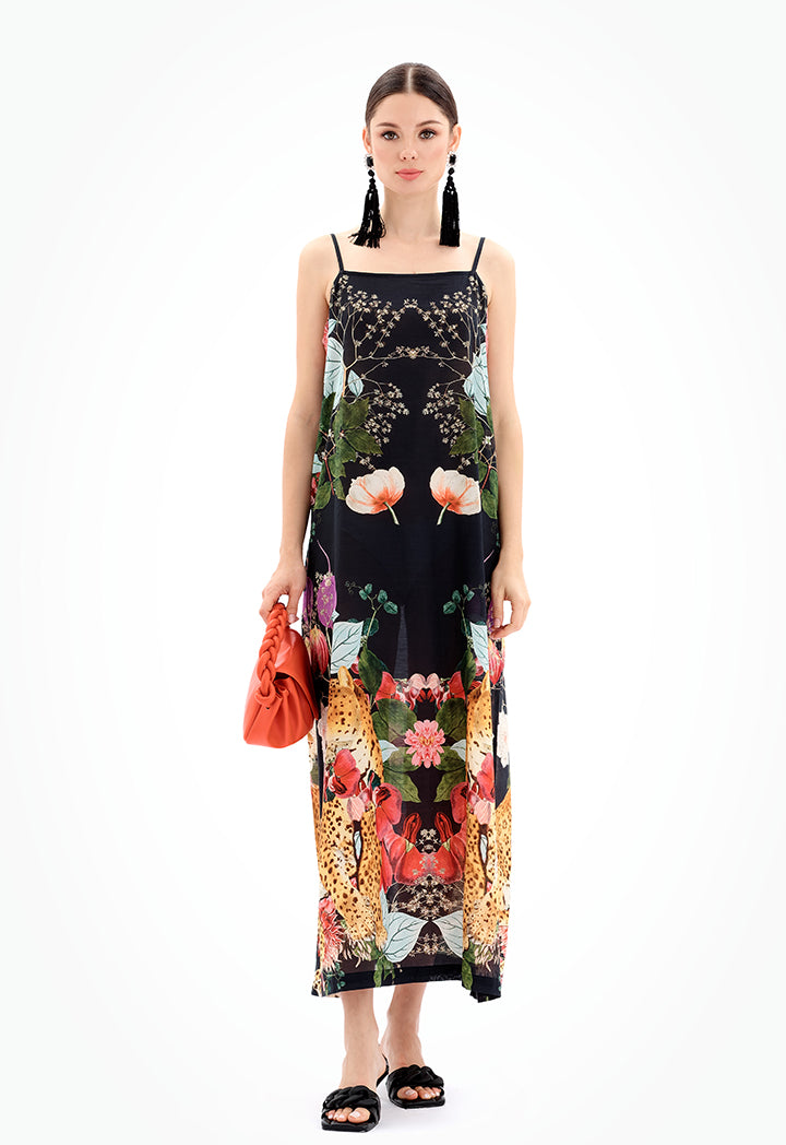 Choice Sleeveless Floral Maxi Under Abaya Dress-Ramadan Style Black