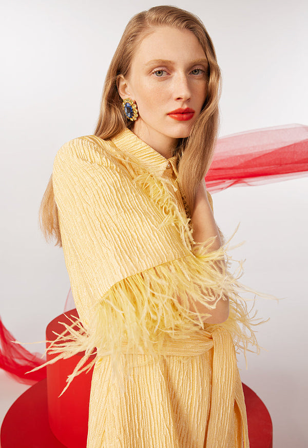 Choice Texture All Over Fringed Dress Yellow