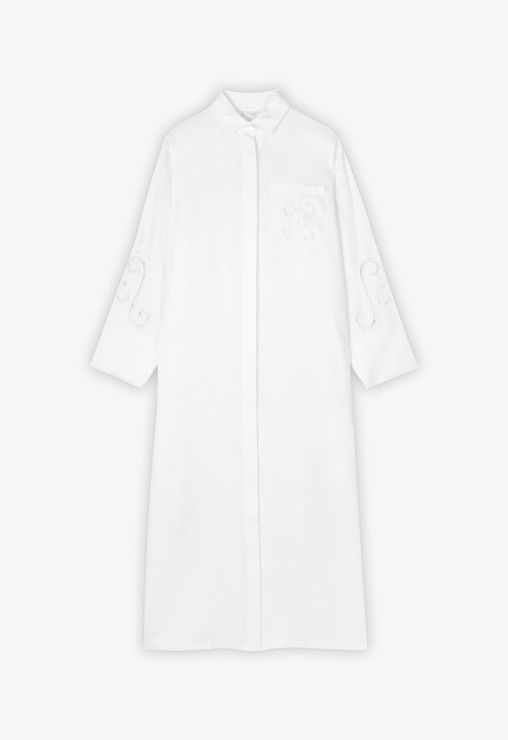 Choice Solid Embroidered Shirt Dress Offwhite