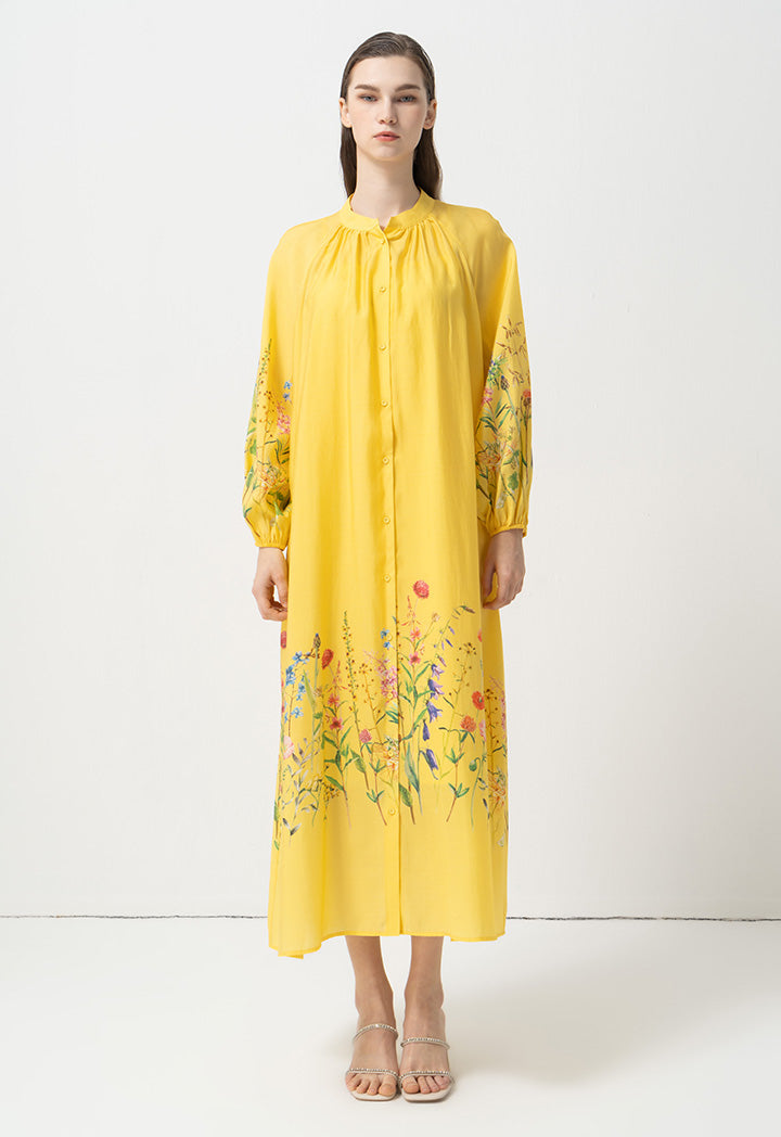 Choice Mandarin Collar Floral Maxi Dress Print