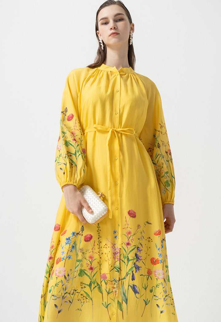 Choice Mandarin Collar Floral Maxi Dress Print