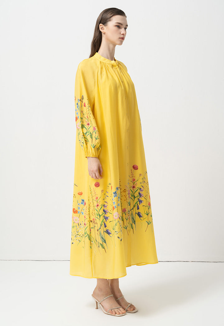 Choice Mandarin Collar Floral Maxi Dress Print