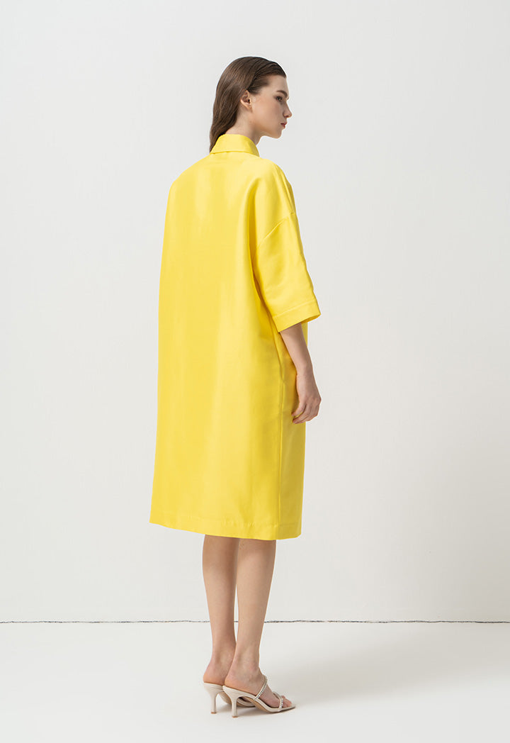 Choice Shirt Collar Embellished Crystal Dress Yellow