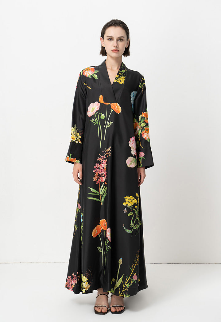 Choice Printed Flared Maxi Dress Black