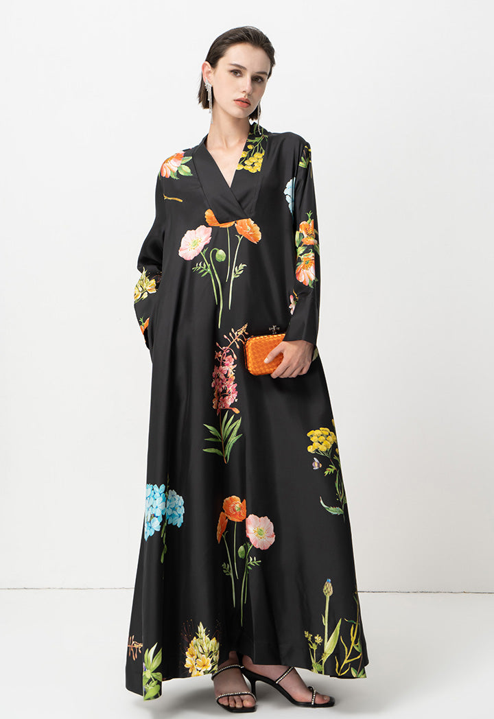 Choice Printed Flared Maxi Dress Black