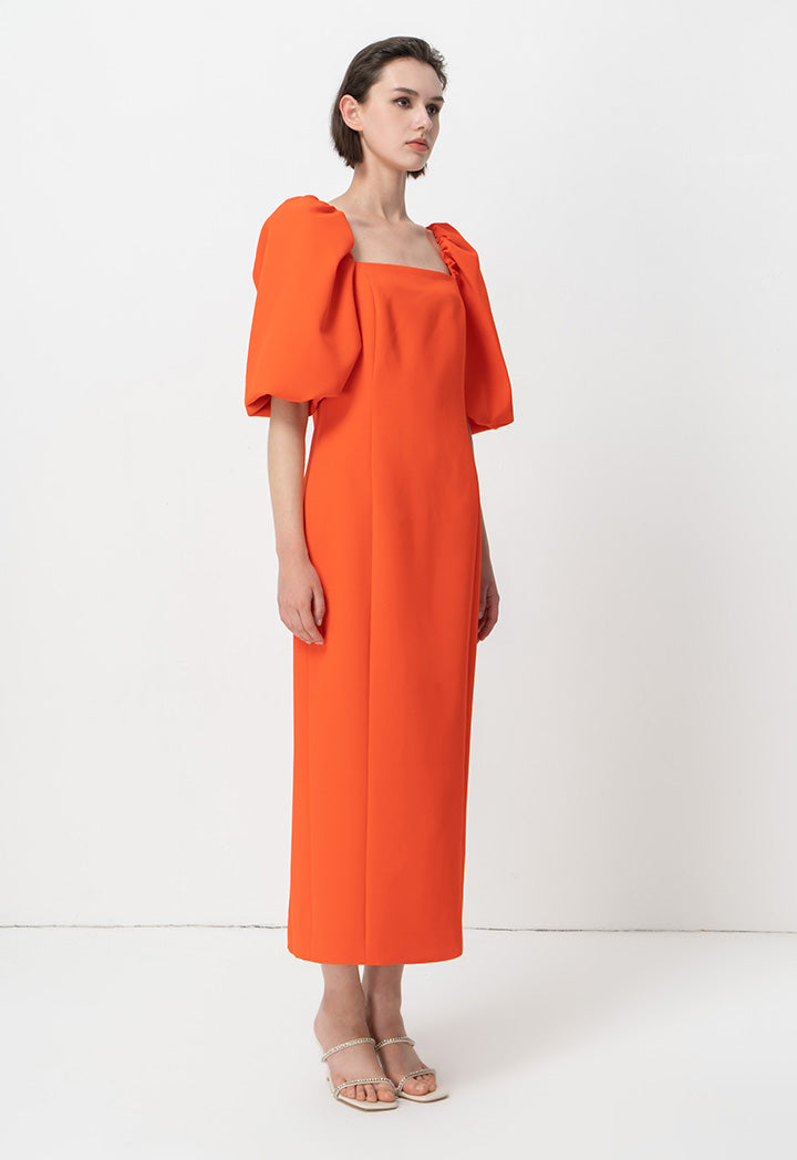 Choice Balloon Short Sleeves Maxi Dress Orange