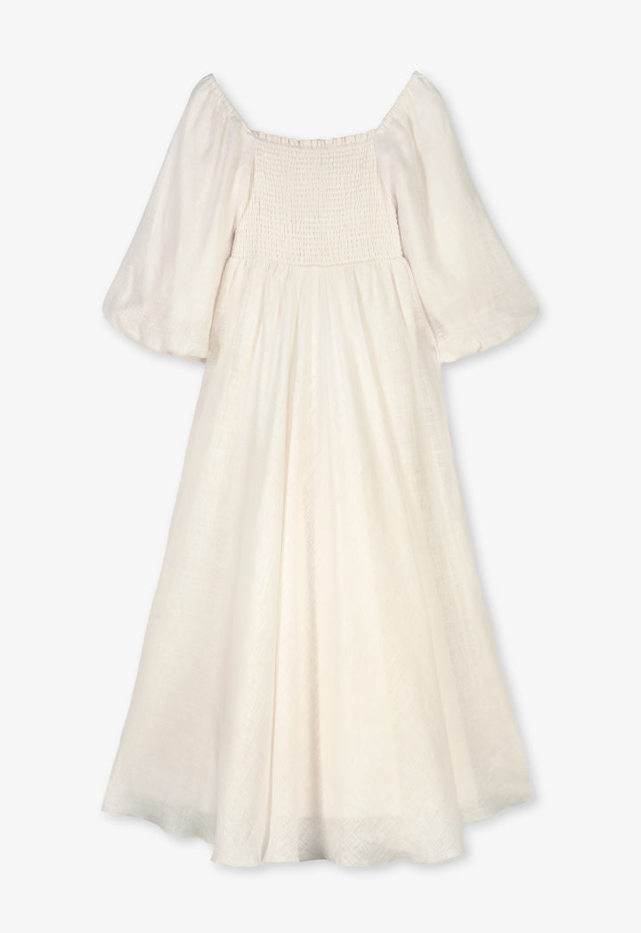 Choice Puff Sleeves Pleated Dress - Ramadan Style Beige