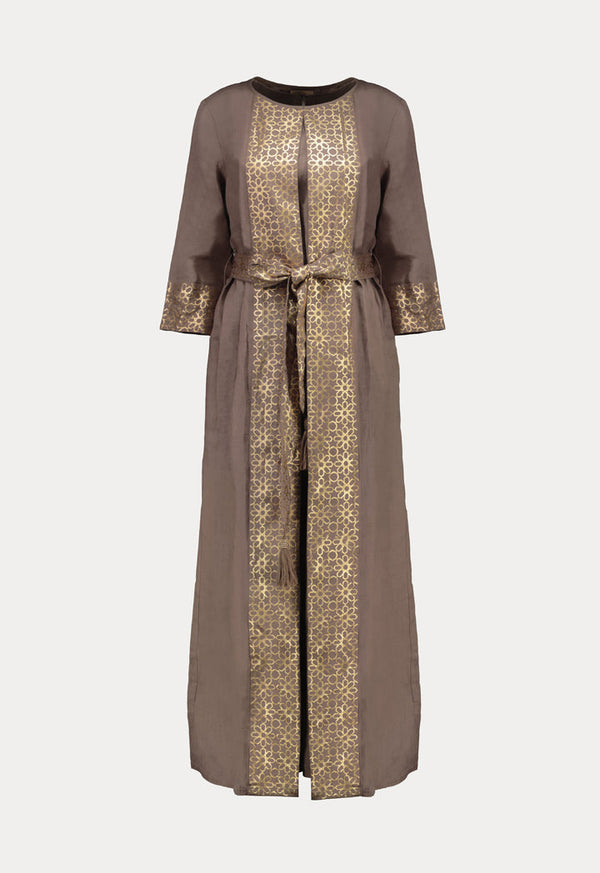 Choice Geometric Gold Print Abaya  Khaki